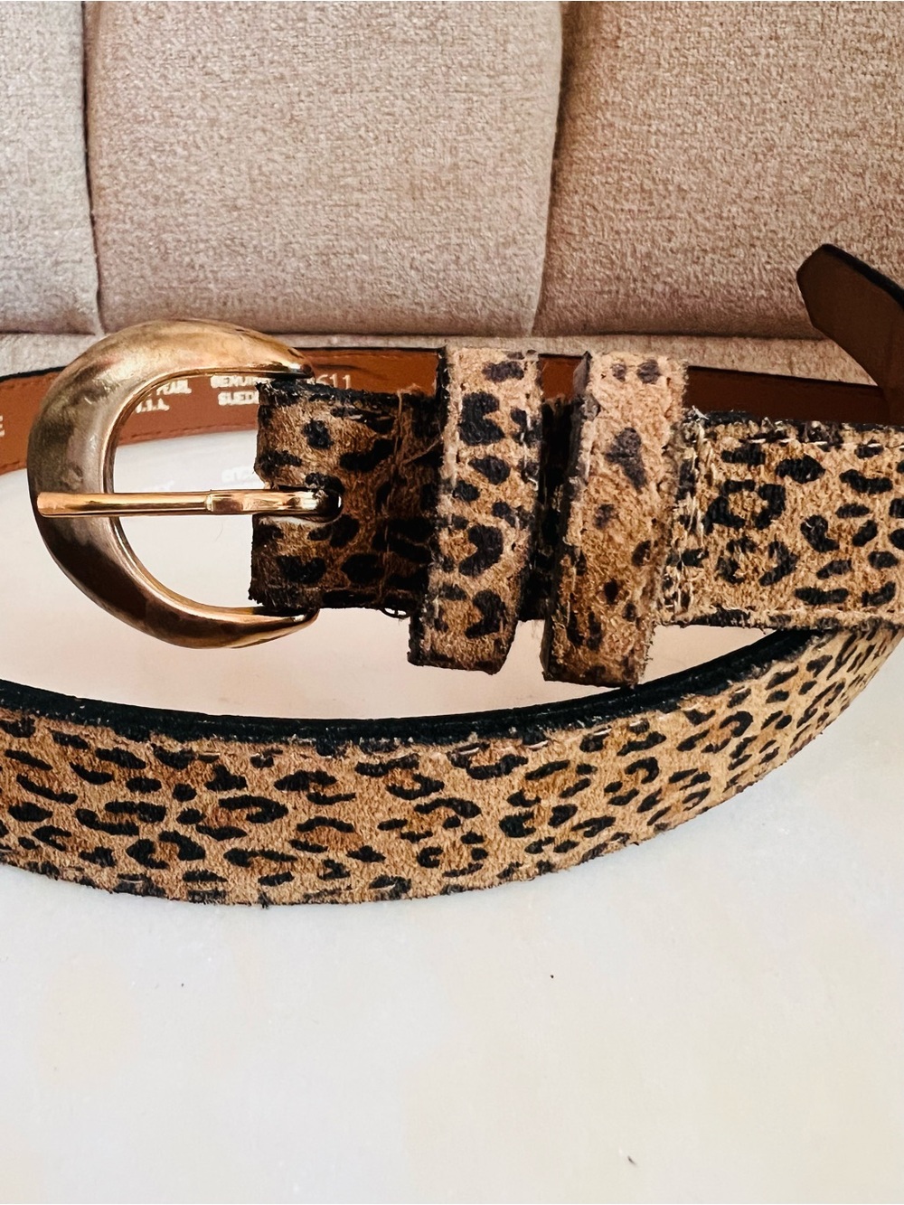 Vintage 80s Genuine Suede leopard print belt Accessories by Pearl leather